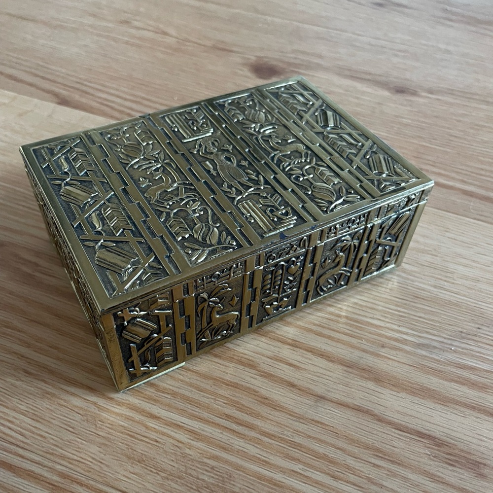 ✨ vintage brass and wood cigarette box trinket box art deco antique - Picture 6 of 15